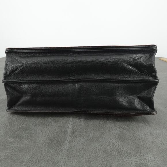 Brighton Handbag Womens Croc Embossed Brown Leather Braided Top Strap Purse - Picture 6 of 16